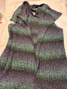 Chico's Size 3 Purple Teal Metallic Bouclé Knit Open Front Vest